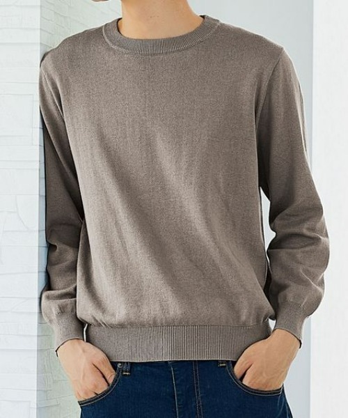 nissen（ニッセン）の「洗濯機OK！クルーネックニット　<綿100%>　(M～10Lサイズ)（ニット/セーター・メンズ・チャコール/ダークブルー/ブラック/グレイッシュベージュ・M/L/LL/3L/4L/5L/6L/8L/10L）」の3枚目の写真