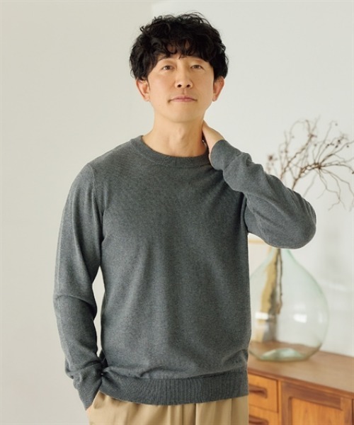 nissen（ニッセン）の「洗濯機OK！クルーネックニット　<綿100%>　(M～10Lサイズ)（ニット/セーター・メンズ・チャコール/ダークブルー/ブラック/グレイッシュベージュ・M/L/LL/3L/4L/5L/6L/8L/10L）」の5枚目の写真
