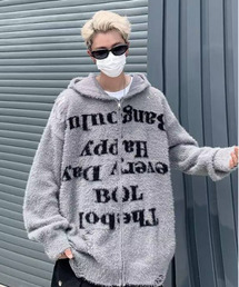 【FVLMEN】message shaggy knit zip parka/メッセージ シャギー ニット ジップ パーカー