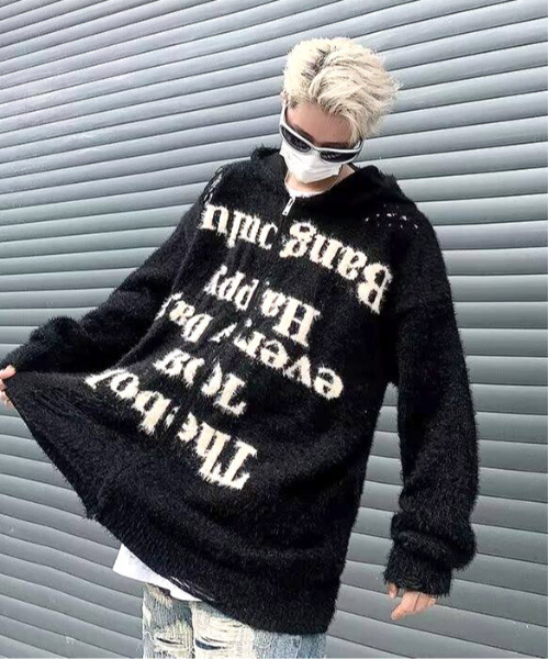 FVLMEN(フルメン)の「【FVLMEN】message shaggy knit zip parka/メッセージ シャギー ニット ジップ パーカー(パーカー・メンズ・グレー/ブラック・MEDIUM/LARGE/X-LARGE)」の4枚目の写真