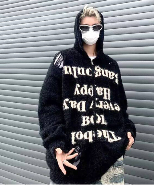 FVLMEN(フルメン)の「【FVLMEN】message shaggy knit zip parka/メッセージ シャギー ニット ジップ パーカー(パーカー・メンズ・グレー/ブラック・MEDIUM/LARGE/X-LARGE)」の13枚目の写真