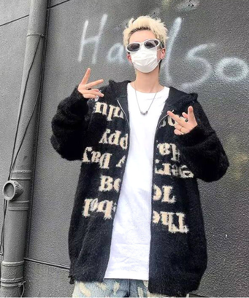 FVLMEN(フルメン)の「【FVLMEN】message shaggy knit zip parka/メッセージ シャギー ニット ジップ パーカー(パーカー・メンズ・グレー/ブラック・MEDIUM/LARGE/X-LARGE)」の11枚目の写真