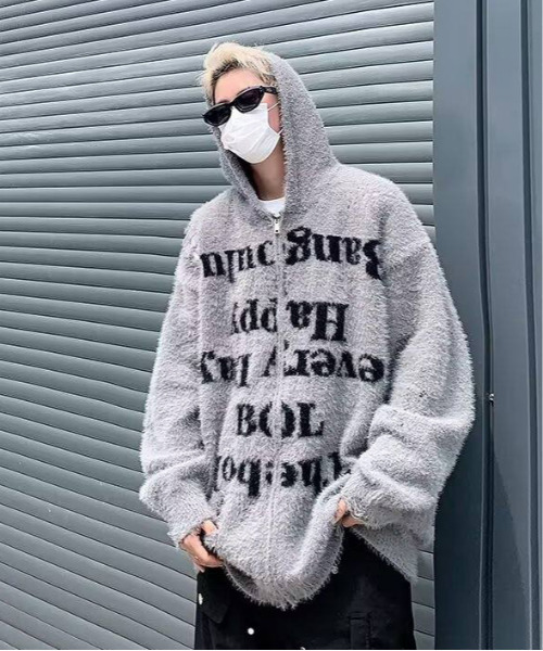 FVLMEN(フルメン)の「【FVLMEN】message shaggy knit zip parka/メッセージ シャギー ニット ジップ パーカー(パーカー・メンズ・グレー/ブラック・MEDIUM/LARGE/X-LARGE)」の8枚目の写真