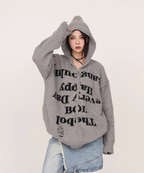 FVLMEN(フルメン)の「【FVLMEN】message shaggy knit zip parka/メッセージ シャギー ニット ジップ パーカー(パーカー・メンズ・グレー/ブラック・MEDIUM/LARGE/X-LARGE)」の16枚目の写真