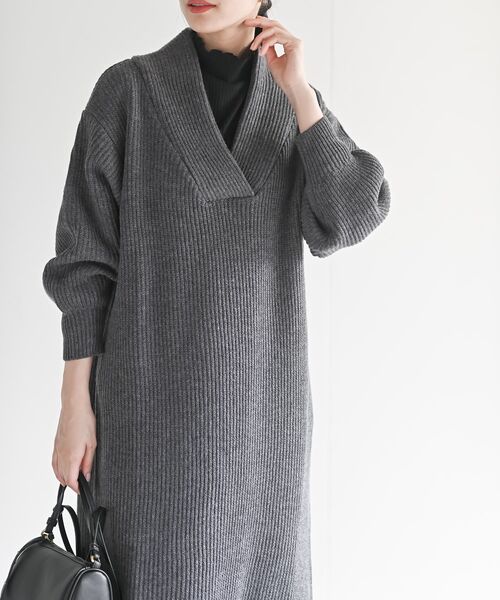 rps（アールピーエス）の「ショールカラーニットワンピース（ワンピース・レディース・モカ/ブラウン系その他/ブラック/グレー系その他・フリー）」の3枚目の写真