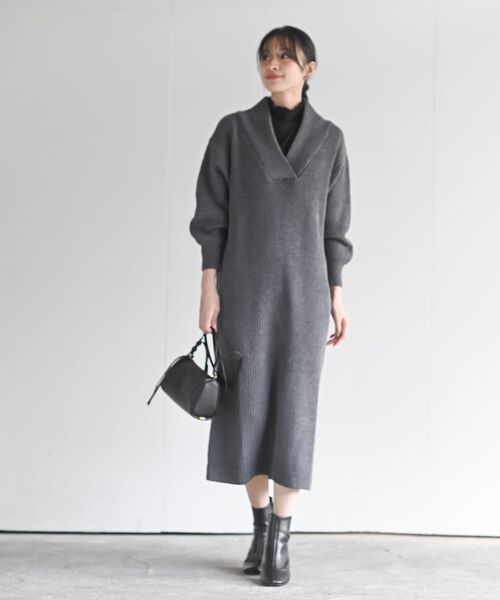 rps（アールピーエス）の「ショールカラーニットワンピース（ワンピース・レディース・モカ/ブラウン系その他/ブラック/グレー系その他・フリー）」の5枚目の写真