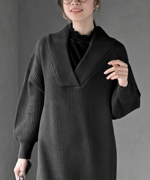 rps(アールピーエス)の「ショールカラーニットワンピース(ワンピース・レディース・モカ/ブラウン系その他/ブラック/グレー系その他・フリー)」の11枚目の写真