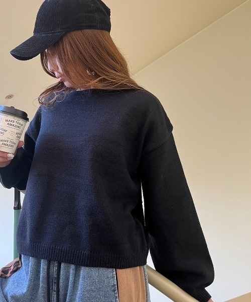 LETee（レティー）の「ニットプルオーバー/ボートネック（ニット/セーター・レディース・パープル/ブラック/グレー/ホワイト/ピンク・FREE）」の2枚目の写真