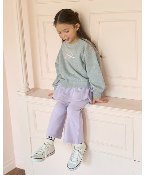 Lycee mine（リセマイン）の「【毛玉バイバイ裏毛】リボン刺しゅうスウェット（スウェット・キッズ・ピンク/ラベンダー/トップグレー/ミント/オートミール/サックスブルー・150cm/110cm/130cm/120cm/100cm/140cm）」の12枚目の写真