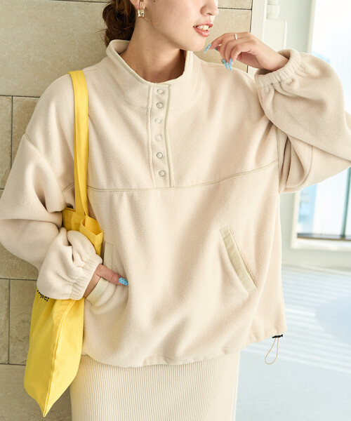 セール】限定展開 フリース スナップ ボタン ルーズ プルオーバー
