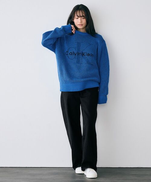 Calvin Klein（カルバン・クライン）の「ニット - インターシャロングスリーブクルーネックセーター（ニット/セーター・メンズ・ダークブルー/ブルー・L/M/S）」の4枚目の写真