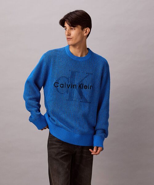 Calvin Klein（カルバン・クライン）の「ニット - インターシャロングスリーブクルーネックセーター（ニット/セーター・メンズ・ダークブルー/ブルー・L/M/S）」の7枚目の写真