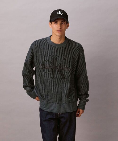 Calvin Klein（カルバン・クライン）の「ニット - インターシャロングスリーブクルーネックセーター（ニット/セーター・メンズ・ダークブルー/ブルー・L/M/S）」の11枚目の写真