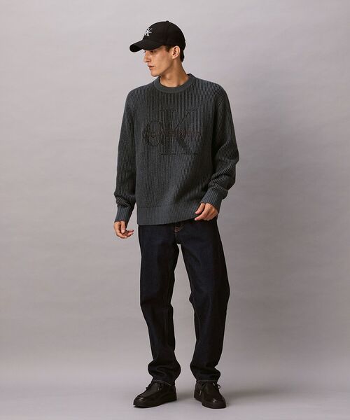 ニット - インターシャロングスリーブクルーネックセーター（ニット