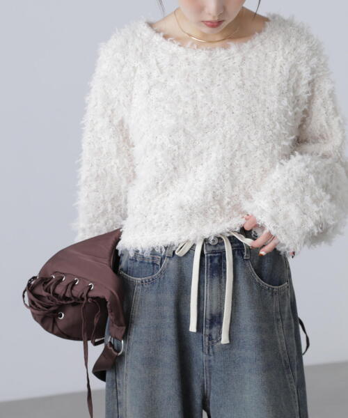 FREE'S MART（フリーズマート）の「◆プードルボアショート丈ニットソー（スウェット・レディース・ブラウン/ホワイト/ベージュ・FREE）」の5枚目の写真