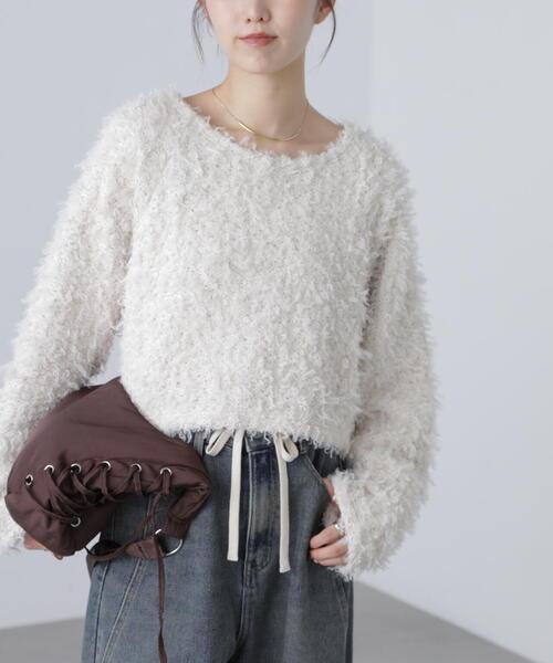 FREE'S MART（フリーズマート）の「◆プードルボアショート丈ニットソー（スウェット・レディース・ブラウン/ホワイト/ベージュ・FREE）」の7枚目の写真