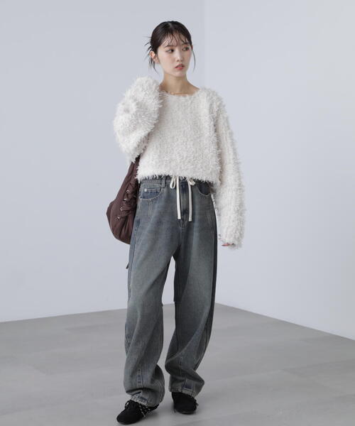 FREE'S MART（フリーズマート）の「◆プードルボアショート丈ニットソー（スウェット・レディース・ブラウン/ホワイト/ベージュ・FREE）」の8枚目の写真