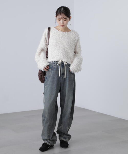 FREE'S MART（フリーズマート）の「◆プードルボアショート丈ニットソー（スウェット・レディース・ブラウン/ホワイト/ベージュ・FREE）」の9枚目の写真