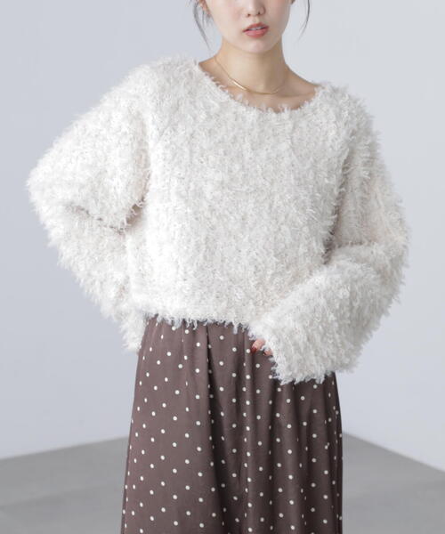 FREE'S MART（フリーズマート）の「◆プードルボアショート丈ニットソー（スウェット・レディース・ブラウン/ホワイト/ベージュ・FREE）」の13枚目の写真