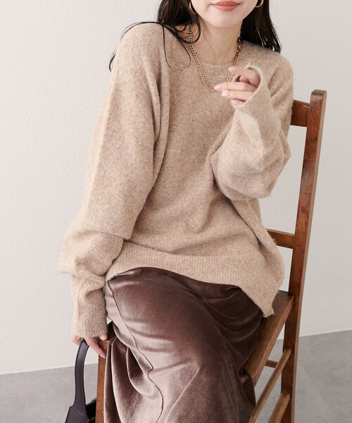 natural couture(ナチュラルクチュール)の「【WEB限定】クルーネックニットプルオーバー(ニット/セーター・レディース・モカ/イエロー/チャコールグレー/グレー/オフホワイト/サックスブルー・FREE)」の4枚目の写真