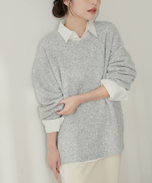 natural couture(ナチュラルクチュール)の「【WEB限定】クルーネックニットプルオーバー(ニット/セーター・レディース・モカ/イエロー/チャコールグレー/グレー/オフホワイト/サックスブルー・FREE)」の11枚目の写真