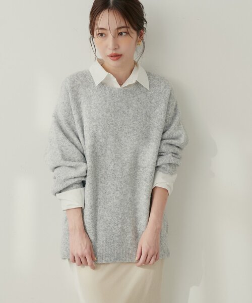 natural couture(ナチュラルクチュール)の「【WEB限定】クルーネックニットプルオーバー(ニット/セーター・レディース・モカ/イエロー/チャコールグレー/グレー/オフホワイト/サックスブルー・FREE)」の13枚目の写真