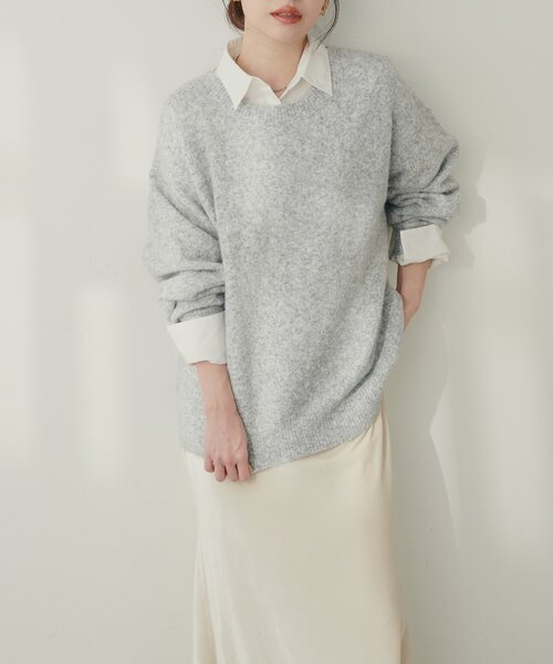 natural couture(ナチュラルクチュール)の「【WEB限定】クルーネックニットプルオーバー(ニット/セーター・レディース・モカ/イエロー/チャコールグレー/グレー/オフホワイト/サックスブルー・FREE)」の12枚目の写真