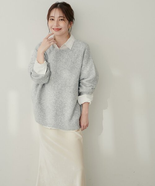 natural couture(ナチュラルクチュール)の「【WEB限定】クルーネックニットプルオーバー(ニット/セーター・レディース・モカ/イエロー/チャコールグレー/グレー/オフホワイト/サックスブルー・FREE)」の14枚目の写真