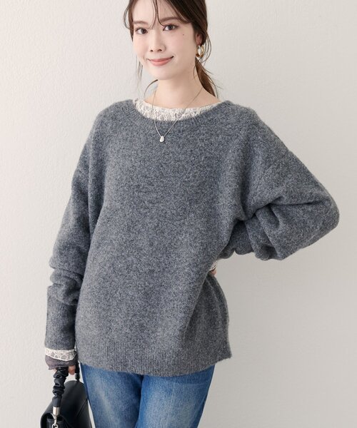 natural couture(ナチュラルクチュール)の「【WEB限定】クルーネックニットプルオーバー(ニット/セーター・レディース・モカ/イエロー/チャコールグレー/グレー/オフホワイト/サックスブルー・FREE)」の17枚目の写真