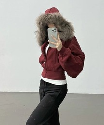 semuse（セミューズ）の「フェイクファーショート丈パーカー（パーカー）」