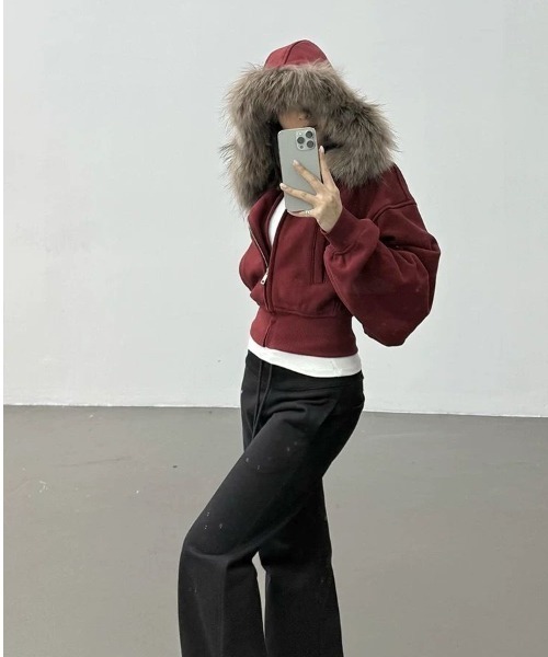 セール】フェイクファーショート丈パーカー（パーカー）｜semuse