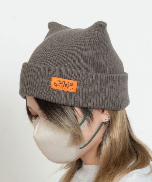 UNIVERSAL OVERALL(ユニバーサルオーバーオール)の「UO 猫耳ニット帽(ニットキャップ/ビーニー・レディース・グレー/ブラック/アイボリー・FREE)」の2枚目の写真