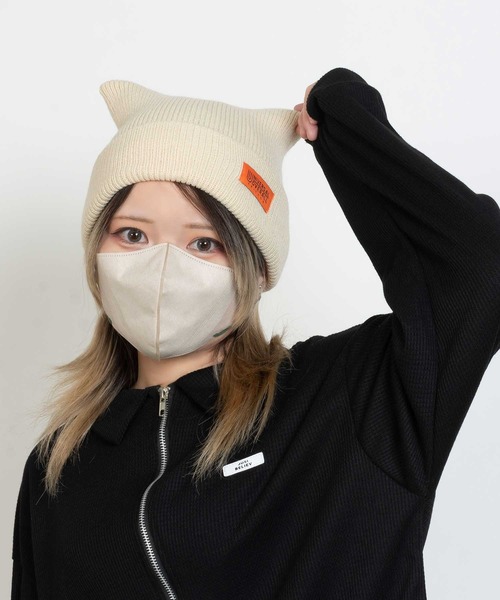 UNIVERSAL OVERALL(ユニバーサルオーバーオール)の「UO 猫耳ニット帽(ニットキャップ/ビーニー・レディース・グレー/ブラック/アイボリー・FREE)」の6枚目の写真