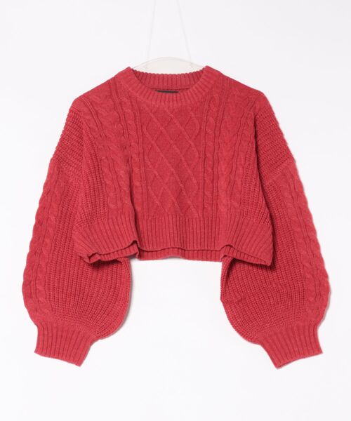 B.I.D.（ビーアイディー）の「《Bling Leads》ケーブルショート丈クルーニット（ニット/セーター・レディース・レッド/グレー/チャコールグレー/グリーン/ベージュ・FREE）」の5枚目の写真