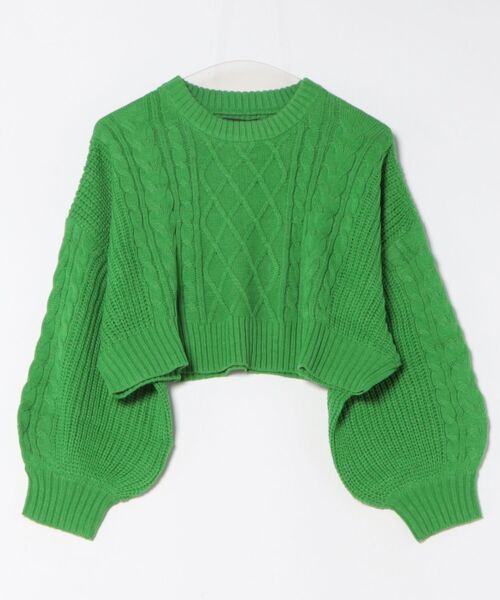 B.I.D.（ビーアイディー）の「《Bling Leads》ケーブルショート丈クルーニット（ニット/セーター・レディース・レッド/グレー/チャコールグレー/グリーン/ベージュ・FREE）」の4枚目の写真