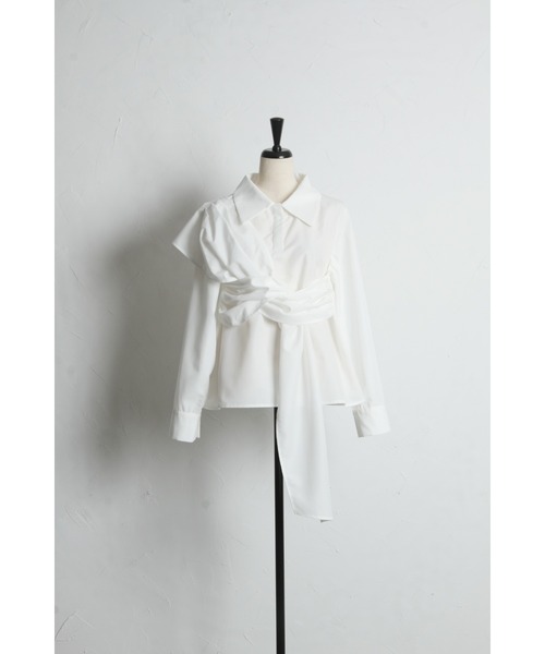 ARVELLIA(アルベリア)の「DRAPED CROSS SHIRT(シャツ/ブラウス・レディース・ホワイト/ブラック・M)」の15枚目の写真