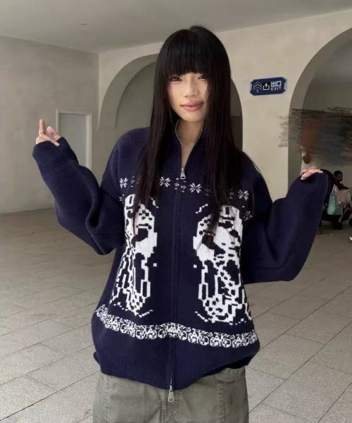 セール】バイクジャガードハイネックジップニットカーディガン（ニット