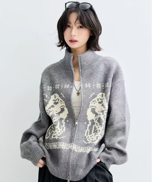 セール】バイクジャガードハイネックジップニットカーディガン（ニット
