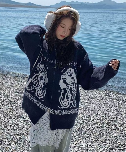 セール】バイクジャガードハイネックジップニットカーディガン（ニット