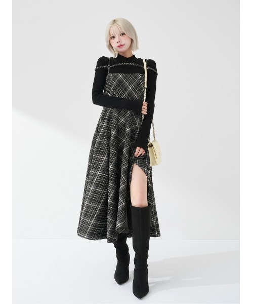 レイヤードチェックイレヘムミディワンピース（ワンピース）｜Darich