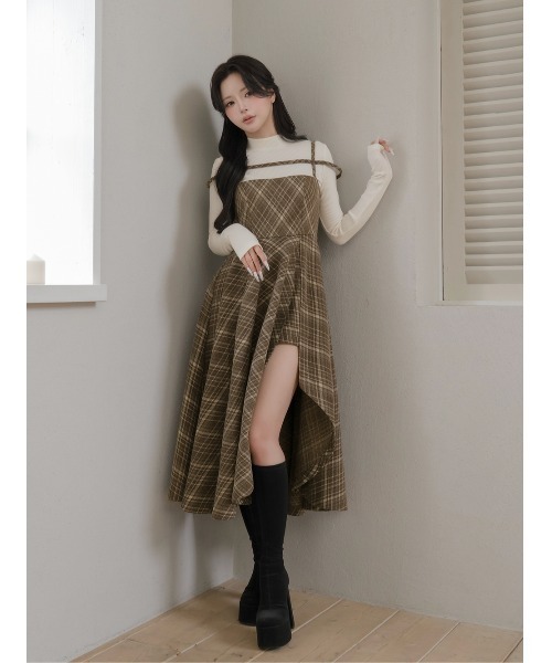 レイヤードチェックイレヘムミディワンピース（ワンピース）｜Darich