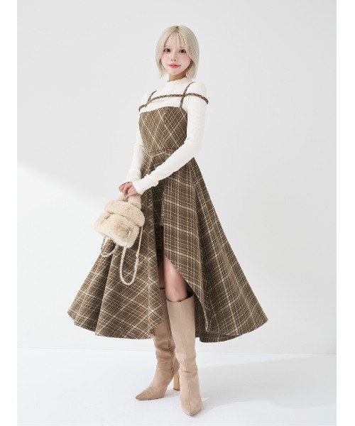 レイヤードチェックイレヘムミディワンピース（ワンピース）｜Darich