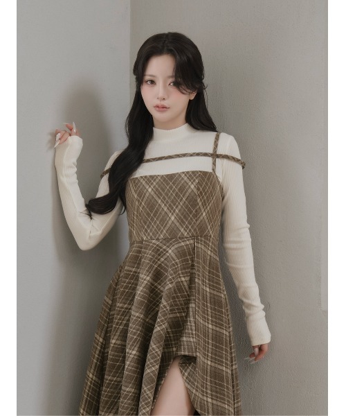 レイヤードチェックイレヘムミディワンピース（ワンピース）｜Darich
