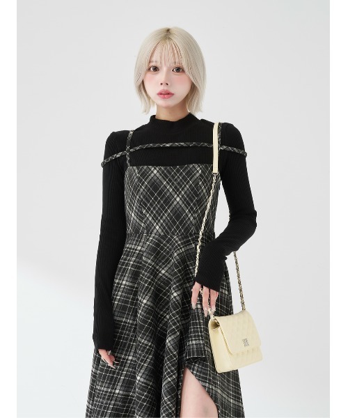 レイヤードチェックイレヘムミディワンピース レイヤードチェックイレヘムミディワンピース（ワンピース）｜Darich