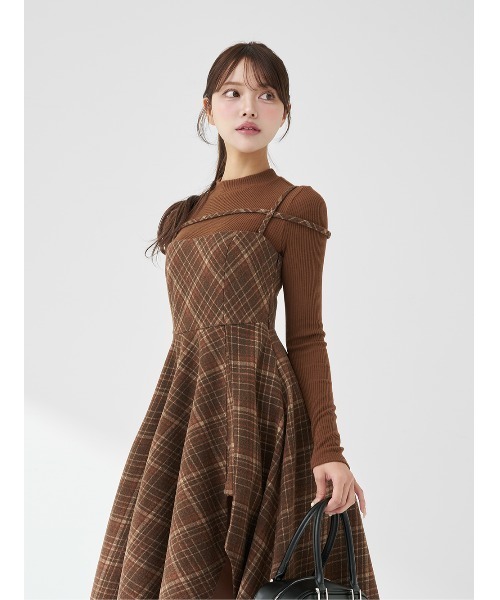レイヤードチェックイレヘムミディワンピース（ワンピース）｜Darich