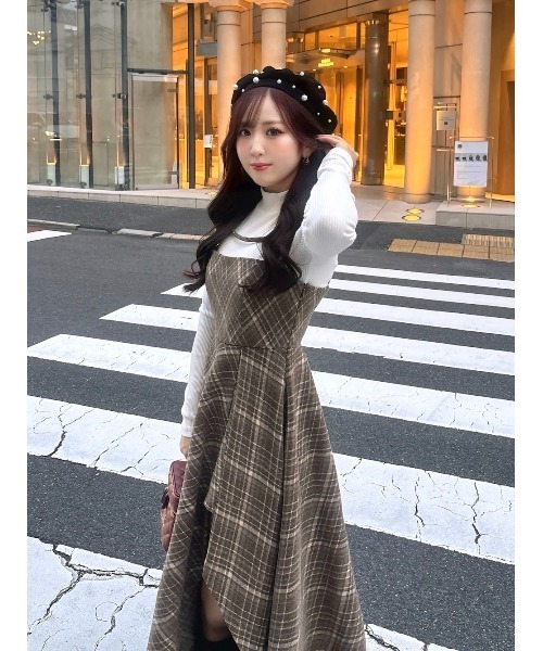 レイヤードチェックイレヘムミディワンピース（ワンピース）｜Darich