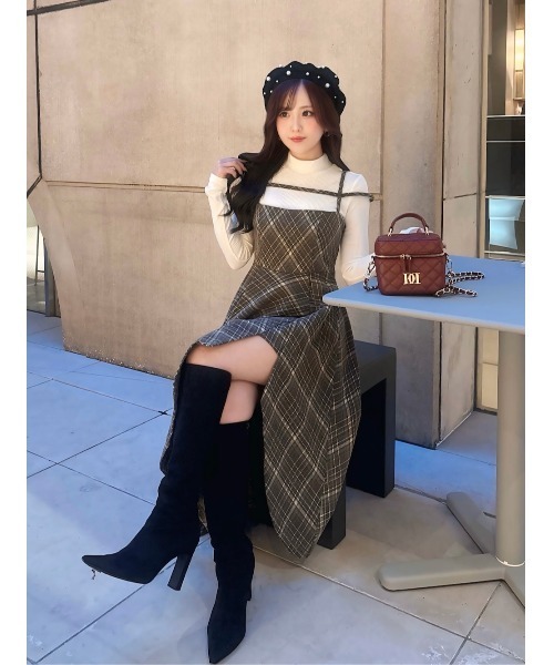 レイヤードチェックイレヘムミディワンピース（ワンピース）｜Darich