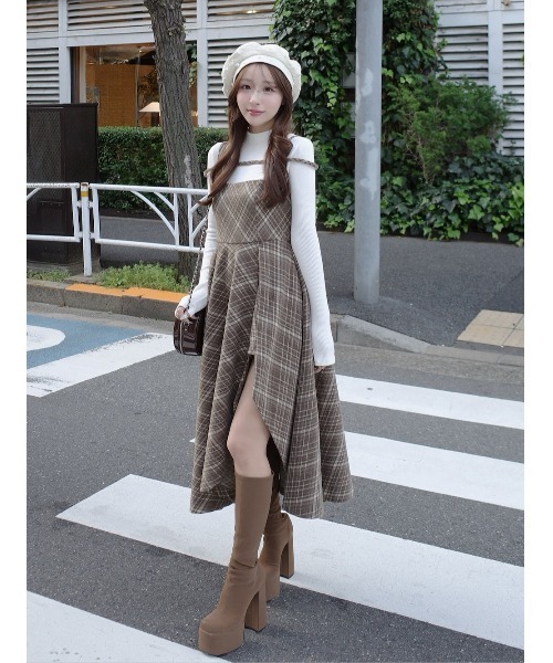 Darich レイヤードチェックイレヘムミデイワンピース レイヤードチェックイレヘムミディワンピース（ワンピース）｜Darich