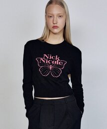 CASHMERE BUTTERFLY SIGNATURE CROP KNIT_BLACK PINK