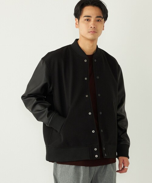 セール】SHIPS Colors:ウール ミックス スタジアム ブルゾン ブラック